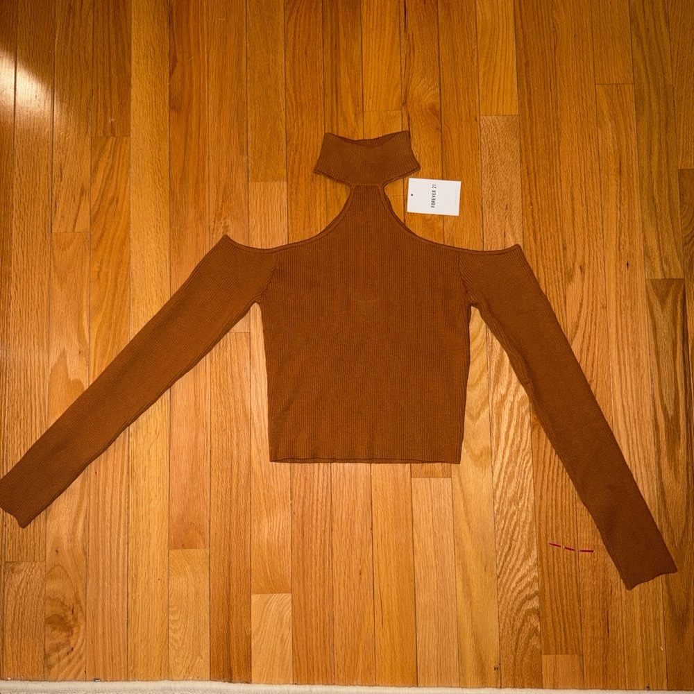 Forever 21 Brown Cut Out Crop Top Long Sleeve NWT Size Large #yk2000 #bar #club